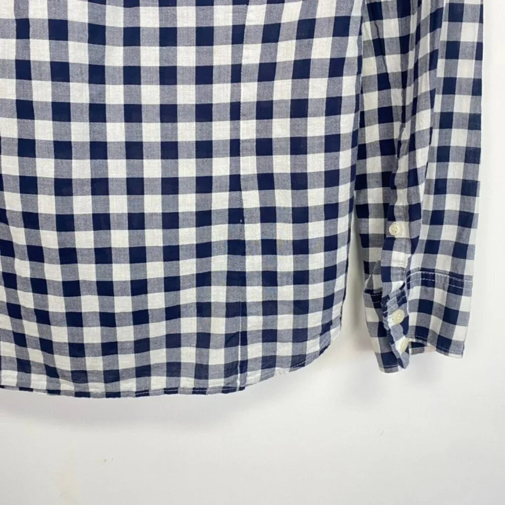 J. Crew Blue and White Checkered Button Down Top
